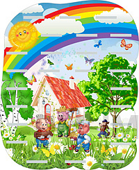 "Три поросенка", резной стенд с полками