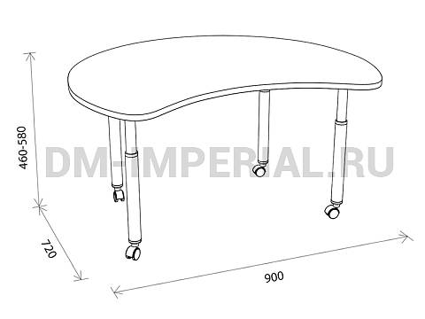 Оснащение детских садов, Столы, Стол Полумесяц на регулируемых ножках и колесах СТ-009-К