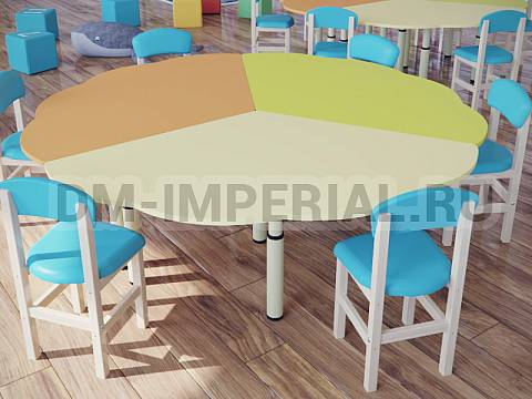 Оснащение детских садов, Столы, Стол Ромашка 3-х секционный на регулируемых ножках СТ-023-Ц